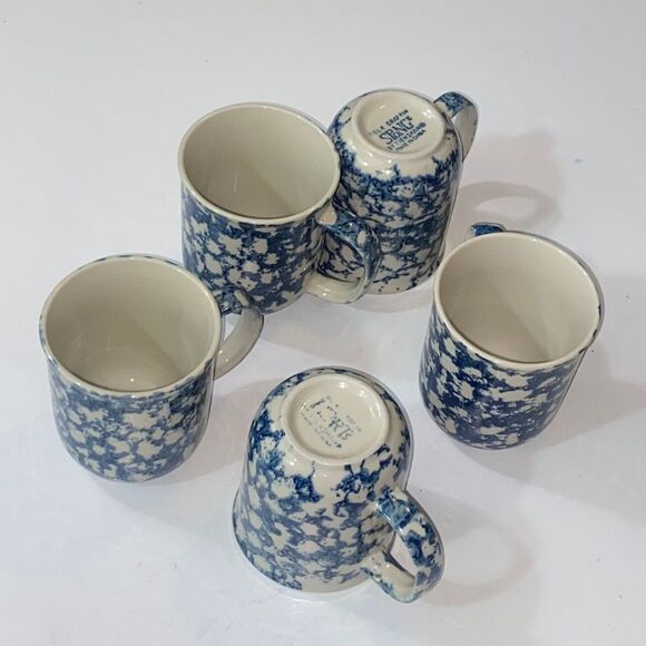 VTG, Lot 5 Pc Folk Craft Tienshan Sponge Stoneware Coffee Mugs - Picture 1 of 9